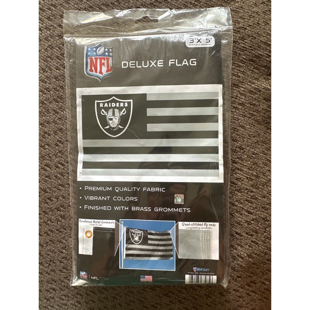 NFL Las Vegas Raiders Deluxe Flag 3x5 WinCraft Black Silver Stars and Stripes